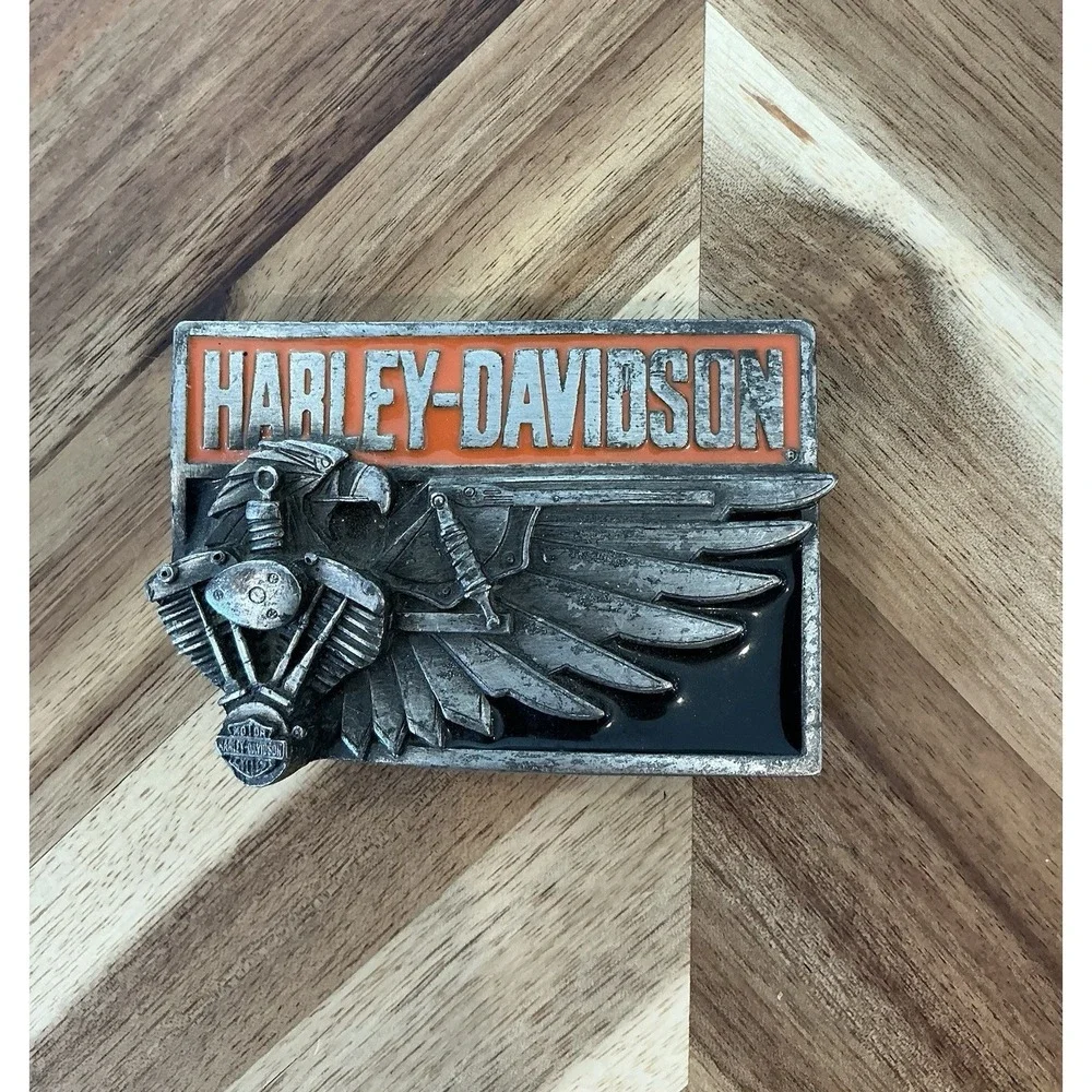 Vintage 1989 Harley Davidson Motorcycle Siskiyou‎ Belt Buckle Eagle Flag Engine